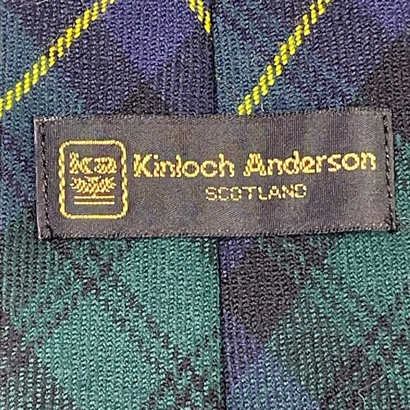 Kinloch Anderson Mens Necktie Scotland Plaid Green Blue Yellow 58 in u - Picture 4 of 4